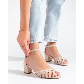 Sandale Shelovet din piele intoarsa cu toc mic, in bej 1