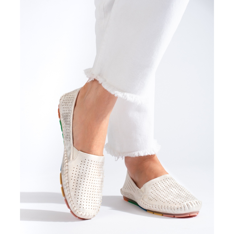 Mocasini slip-on ajurat pentru dama Shelovet gold de aur 1