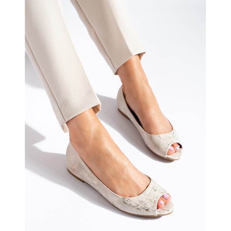 Balerini de damă Gold Shelovet cu vârf deschis de aur 1