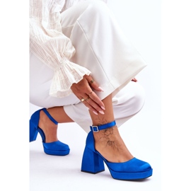 Pompe la modă pe tocuri masive Blue Sandia albastru 4