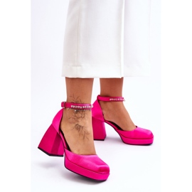 Pompe la modă Pe Tocuri masive Cu Zirconi Fuchsia Adel roz 1