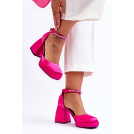 Pompe la modă Pe Tocuri masive Cu Zirconi Fuchsia Adel roz 3