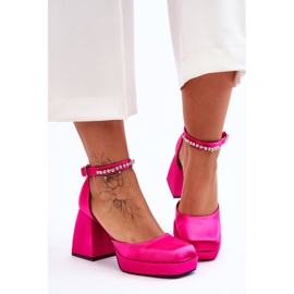 Pompe la modă Pe Tocuri masive Cu Zirconi Fuchsia Adel roz 2