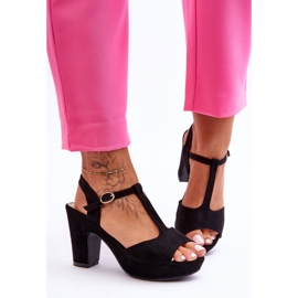 Sandale Felicia din piele intoarsa neagra cu toc inalt negru 1