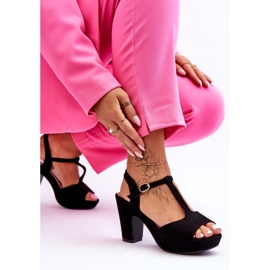 Sandale Felicia din piele intoarsa neagra cu toc inalt negru 2