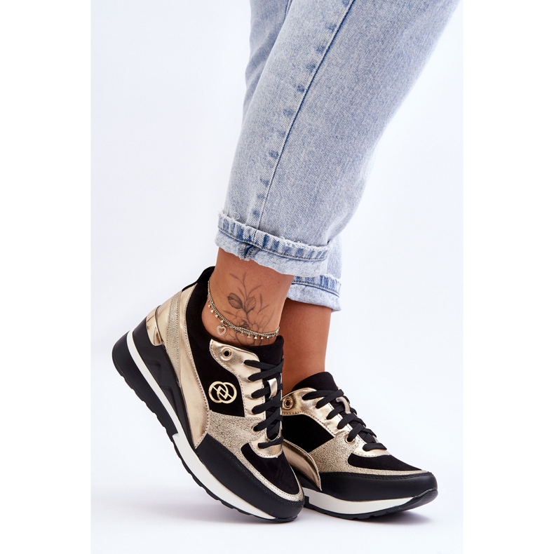 PE1 Pantofi de damă cu șireturi Genova negri și aurii negru 1