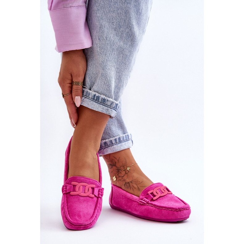 Mocasini la modă de damă din piele intoarsa roz Rabell 2 Mocasini la modă de damă din piele intoarsa roz Rabell 2