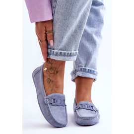 Mocasini la modă de damă Rabell albastru din piele intoarsa 2