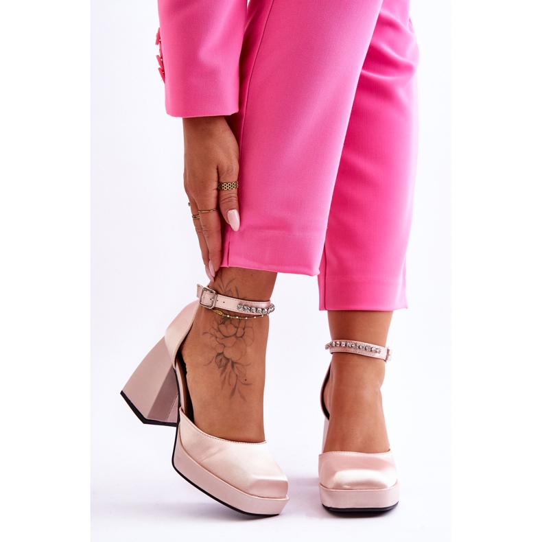 Pompe la modă Pe Tocuri masive Cu Zirconi Bej Adel 2