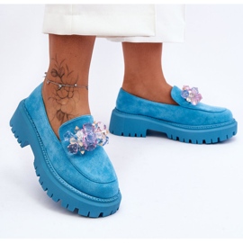 PS1 Mocasini de dama cu cristal albastru Avril 7