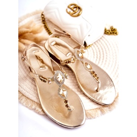 Sandale Flip-flop la modă pentru femei, cu strasuri decorative aurii de aur 7