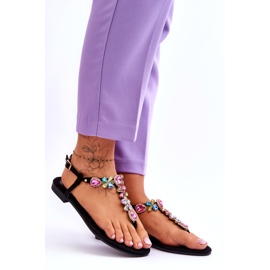Flip Flops din piele intoarsa cu pietre Negru Frency 6