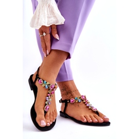 Flip Flops din piele intoarsa cu pietre Negru Frency 1