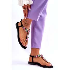 Flip Flops din piele intoarsa cu pietre Negru Frency 3