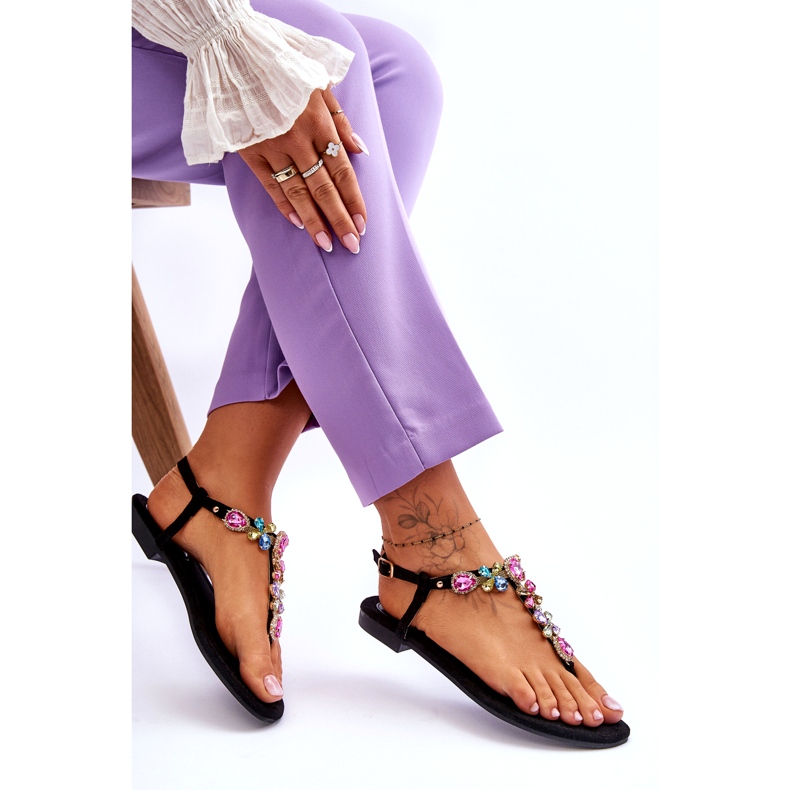 Flip Flops din piele intoarsa cu pietre Negru Frency 5