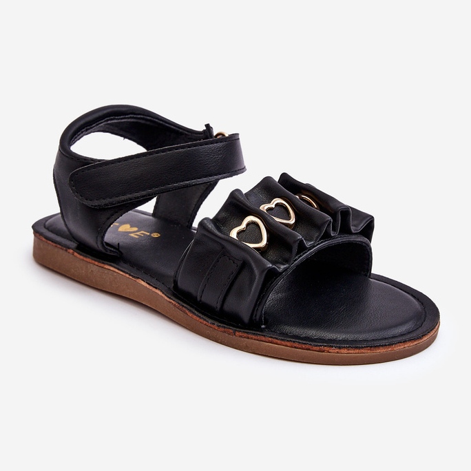 Sandale Copii Cu Inimioare Velcro Negru Havana 1 Sandale Copii Cu Inimioare Velcro Negru Havana 1
