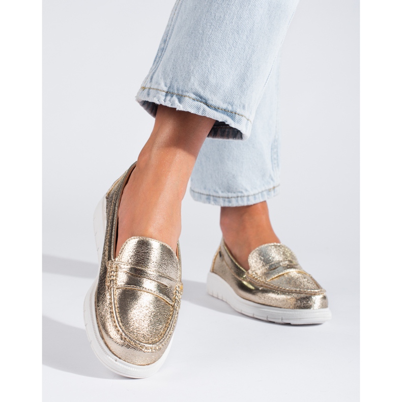 Mocasini aurii pe o platformă groasă Shelovet de aur 1