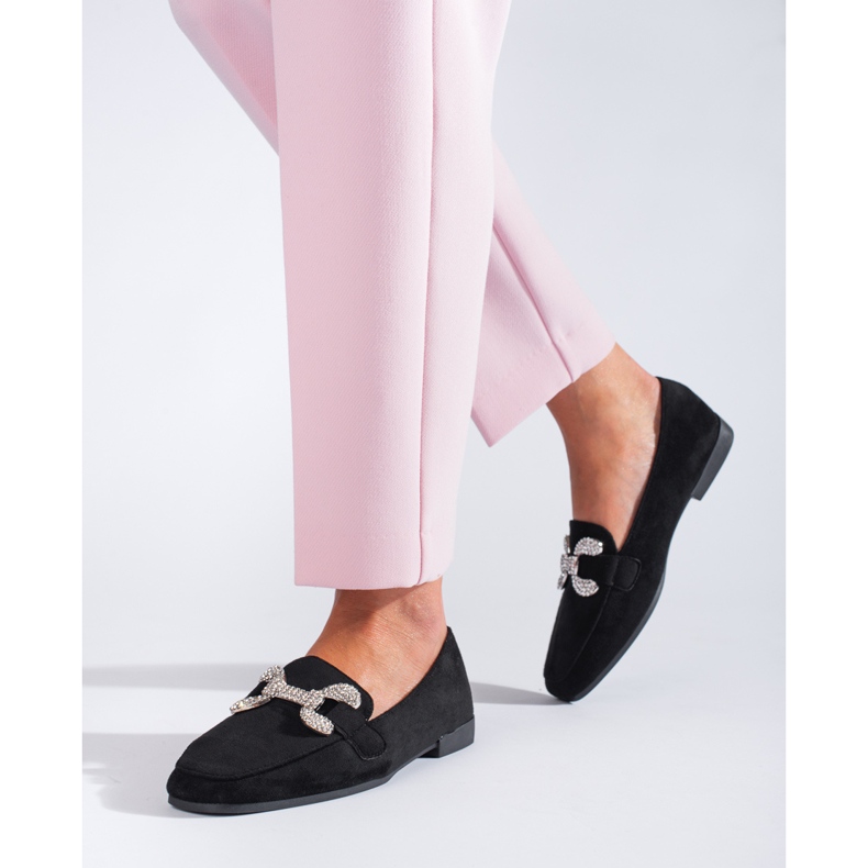 Mocasini negri din piele intoarsa de la Shelovet cu catarama negru 1