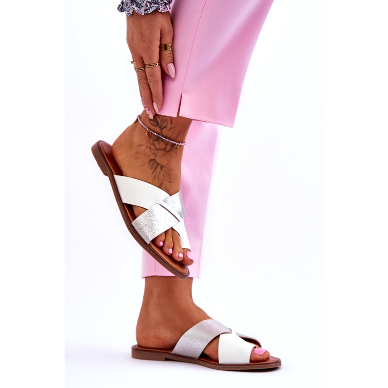 Jezzi Flip-flops clasici pentru femei, alb și argintiu 2