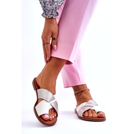 Jezzi Flip-flops clasici pentru femei, alb și argintiu 1