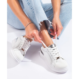 Adidași cu platformă ajurata din material textil Shelovet alb 1