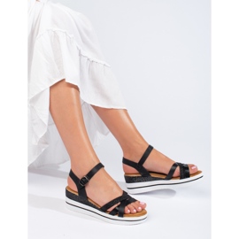 Sandale cu pană Shelovet de damă negre negru 1