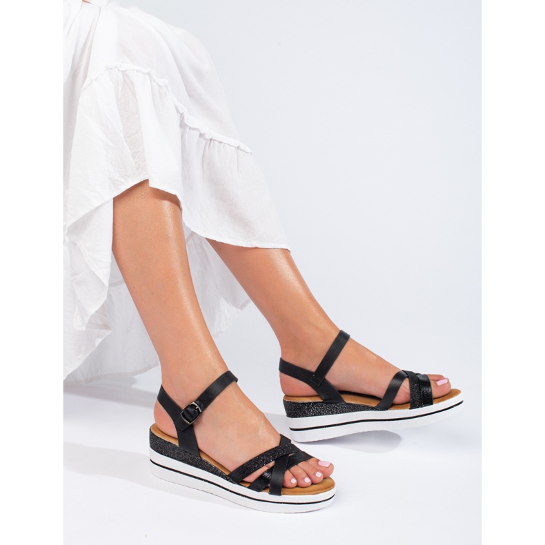 Sandale cu pană Shelovet de damă negre negru 1