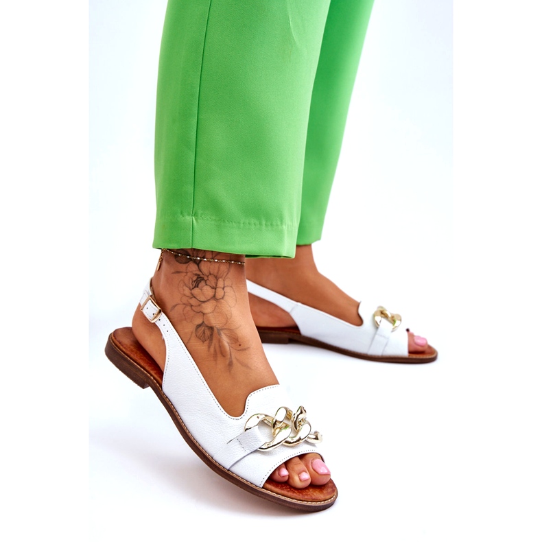 Lewski Shoes Sandale din piele pentru femei Leewski Shoes 3230 White Peas alb 2