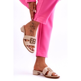 Flip-flops eleganti de damă, bej, cu decor auriu 2