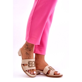 Flip-flops eleganti de damă, bej, cu decor auriu 4