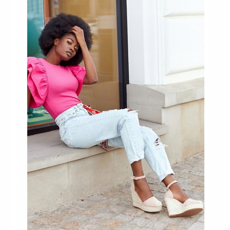 Sandale cu pană bej cu împletituri 4