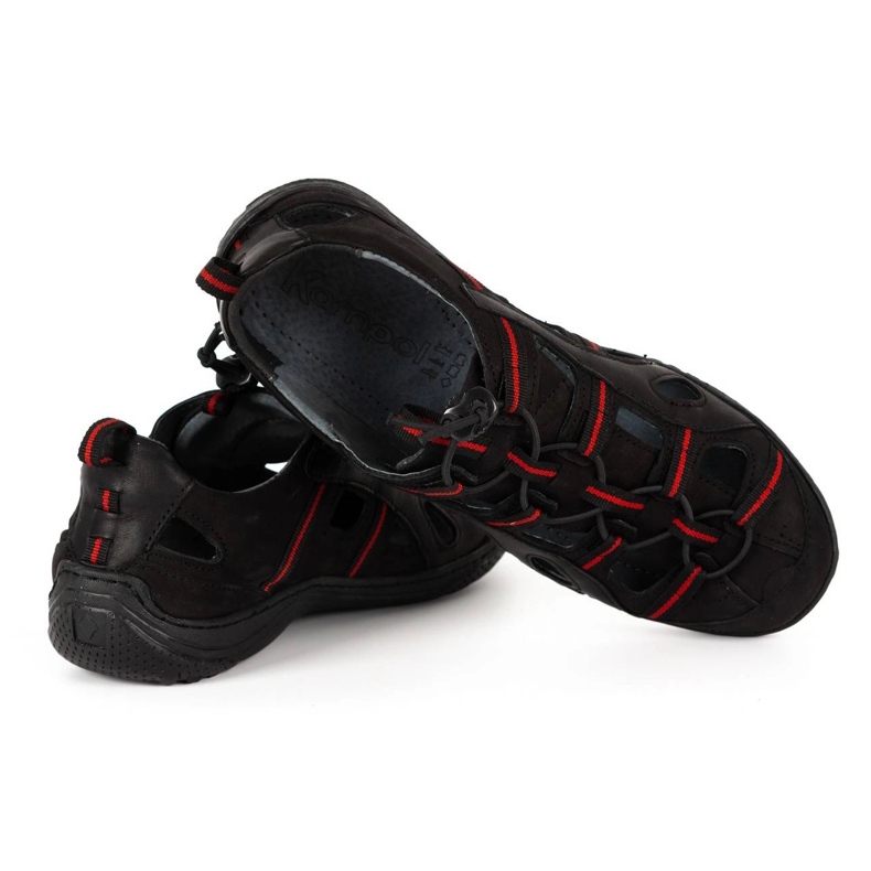 Kampol Pantofi ajurati din piele pentru barbati 26KAM negru 2