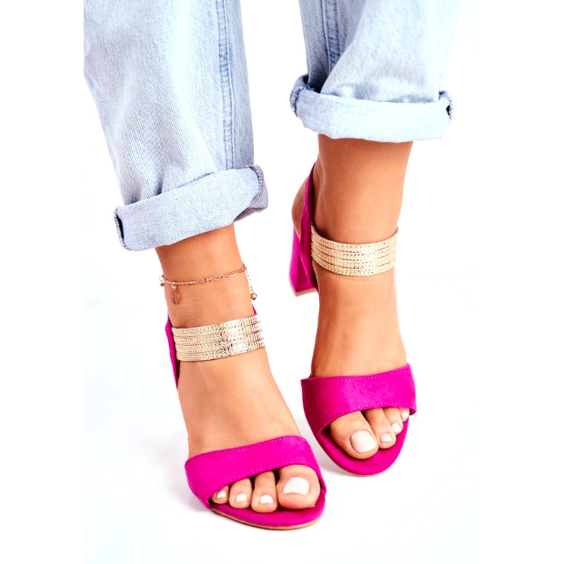 S.Barski Sandale de damă pe toc piele de căprioară Fuchsia roz 2