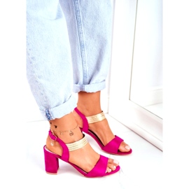 S.Barski Sandale de damă pe toc piele de căprioară Fuchsia roz 1