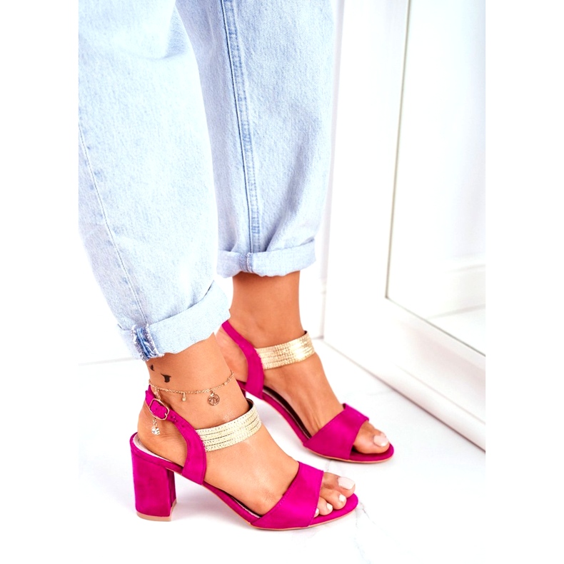 S.Barski Sandale de damă pe toc piele de căprioară Fuchsia roz 1