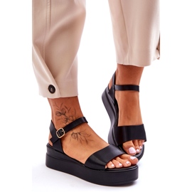 Sandale cu pană din piele confortabile Tifena Neagră negru 2