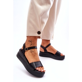 Sandale cu pană din piele confortabile Tifena Neagră negru 4