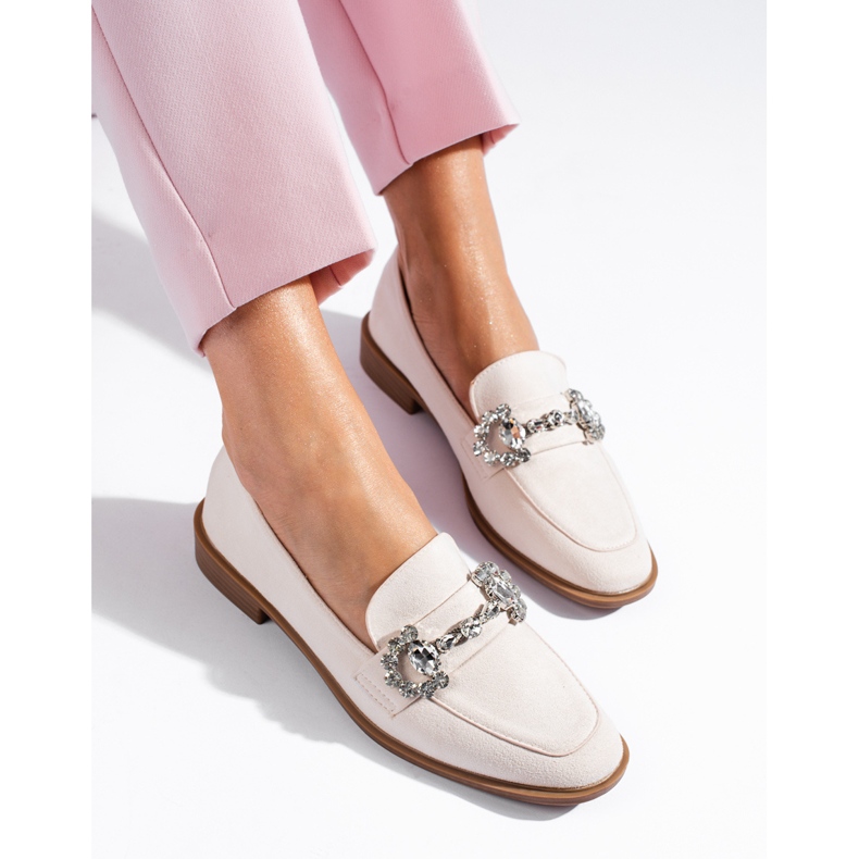 Mocasini de piele intoarsa bej cu catarama Shelovet 1