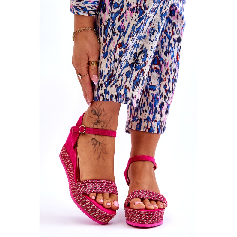 Sandale clasice cu pană fucsia pentru femei roz 1