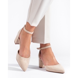 Pompe Shelovet de damă bej de piele intoarsa 1