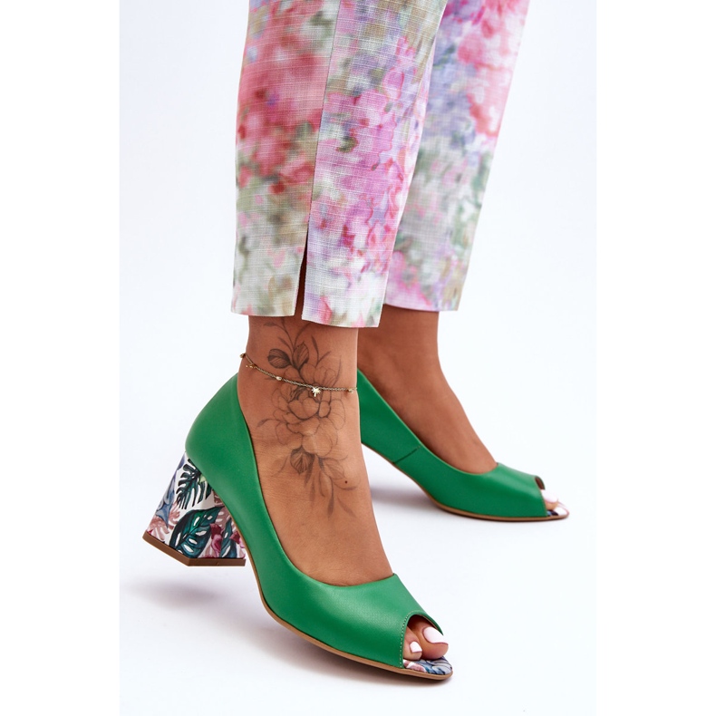 Lewski Shoes Pompi din piele cu toc decorativ Pantofi Leski 2608/K verde 1