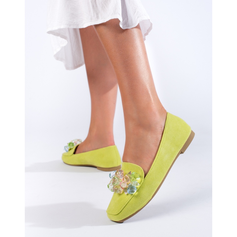 Mocasini verzi din piele intoarsa cu cristale de la Shelovet verde 1