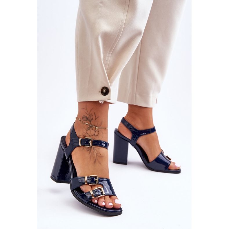 S. BARSKI Sandale Lăcuite S.Barski 80-3 Toc Înalt Bleumarin albastru 2