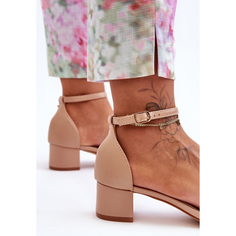 Sandale din piele pe tocuri uni bej Inspiră-mă! 2