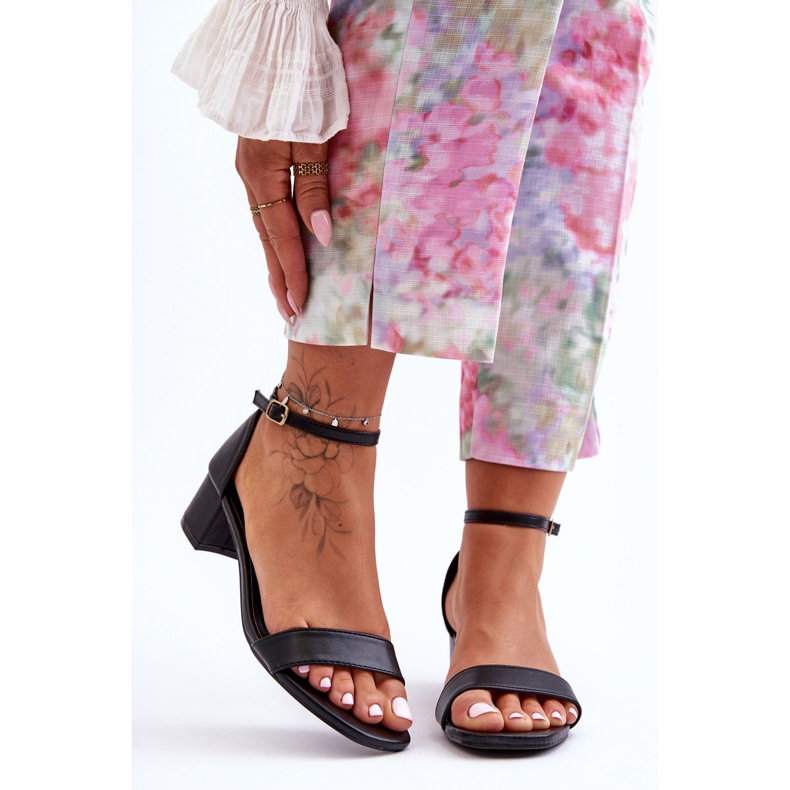 Sandale din piele cu toc negru simplu Inspire Me! 1