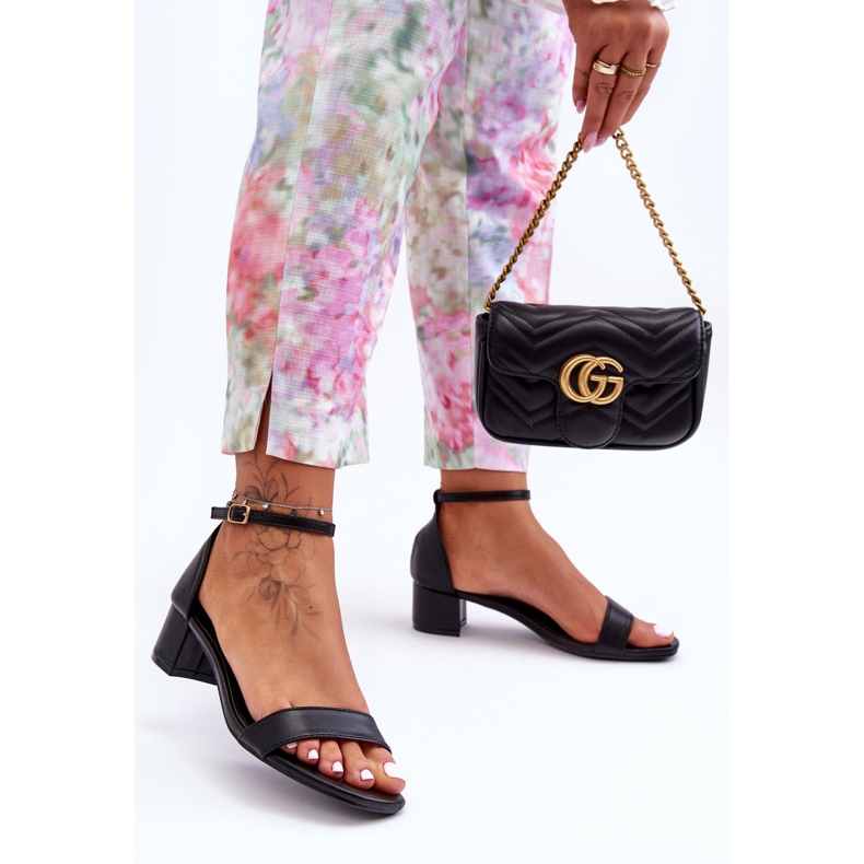 Sandale din piele cu toc negru simplu Inspire Me! 2