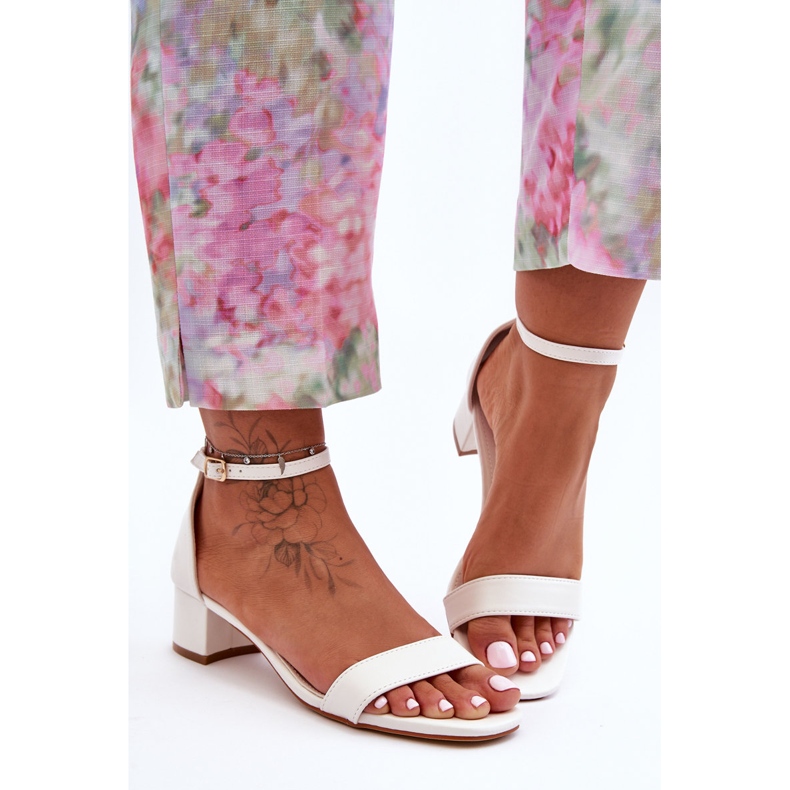 Sandale din piele cu toc alb simplu Inspire Me! 1
