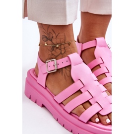 FS1 Sandale Plate Piele Cu Bretele Roz Diosa 2