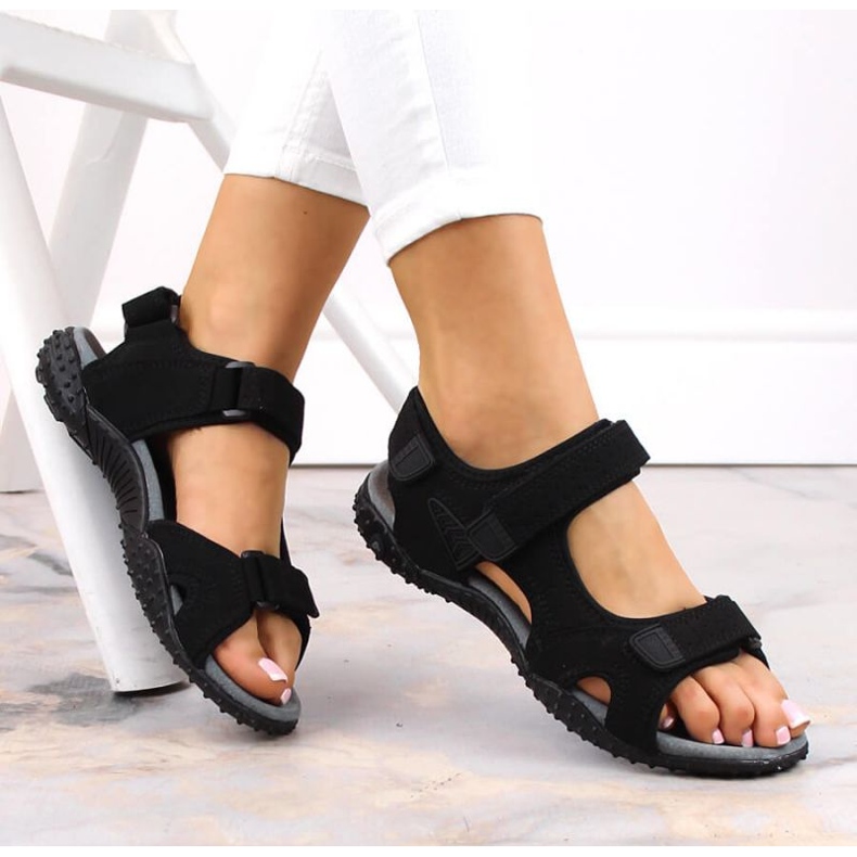 Sandale sport cu velcro de culoare neagră American Club W AM929A negru 2