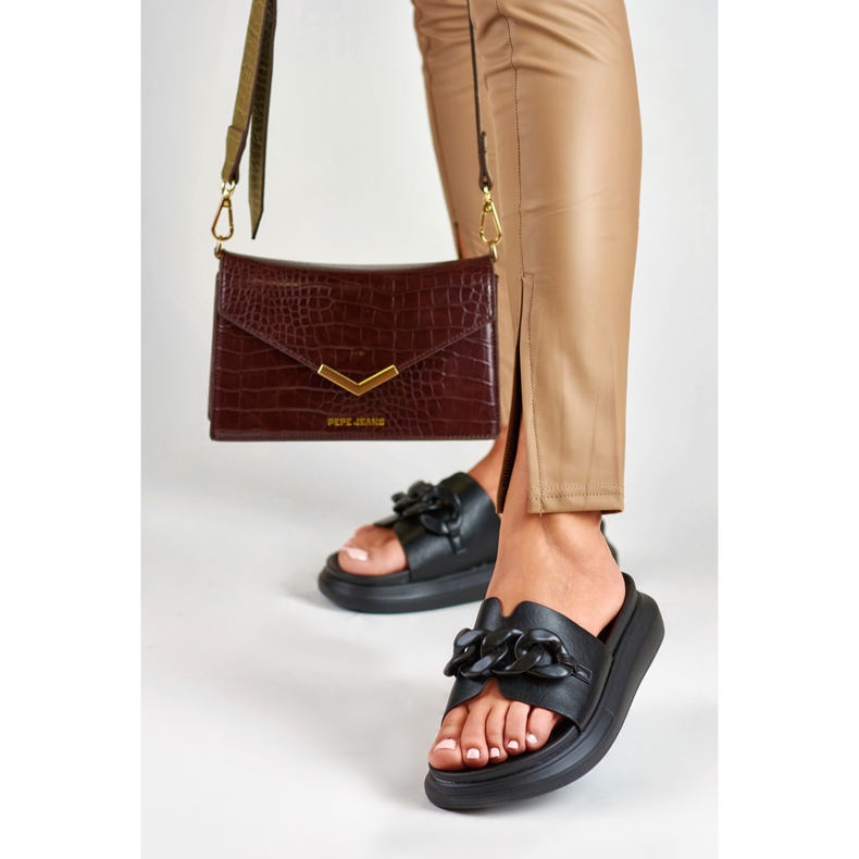 La.Fi Șlapi negri cu lanț negru 2